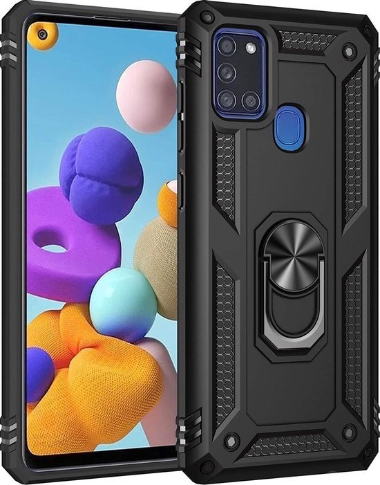 Samsung Galaxy M21 Hoesjes – Anti-Shock Hybride Ring Armor Backcover – Schokbestendig – Zwart-Ilumina Benelux