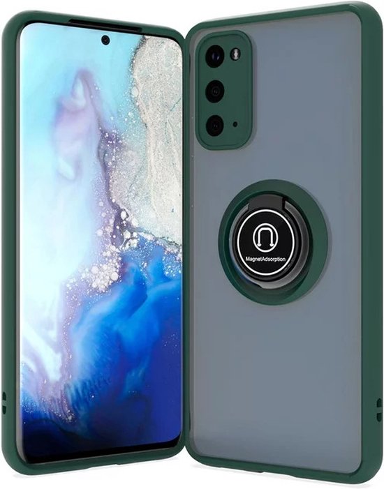 Samsung Galaxy S20 Hoesjes – Siliconen Backcover – Standfunctie – Magnetische Ring – Groen-Ilumina Benelux