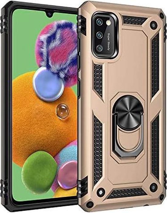 Samsung Galaxy A41 Hoesjes – Anti-Shock Hybride Ring Armor Backcover – Schokbestendig – Goud-Ilumina Benelux