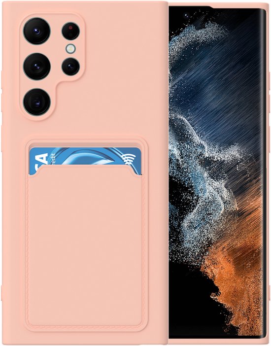 Samsung Galaxy S22 Ultra Hoesjes – Siliconen Backcover – Pasjeshouder – TPU – Lichtroze-Ilumina Benelux