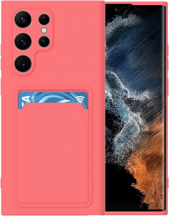 Samsung Galaxy S22 Ultra Hoesjes – Siliconen Backcover – Pasjeshouder – TPU – Roze-Ilumina Benelux