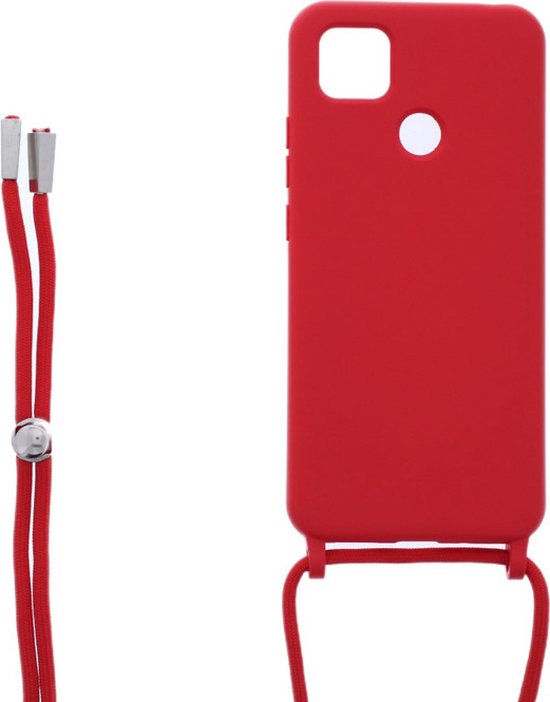 Xiaomi Redmi 9C Hoesjes – Siliconen TPU Backcover met Ketting – Schokbestendig – Rood-Ilumina Benelux