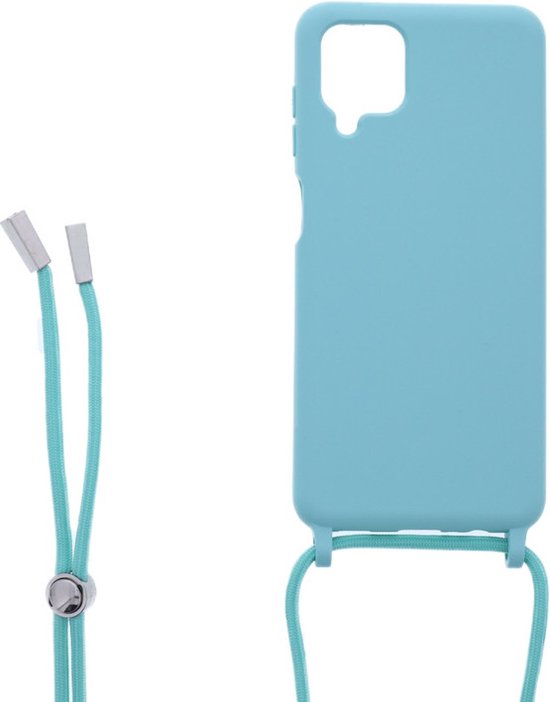 Samsung Galaxy A12 Hoesjes – Siliconen Backcover met Ketting – TPU – Turquoise-Ilumina Benelux