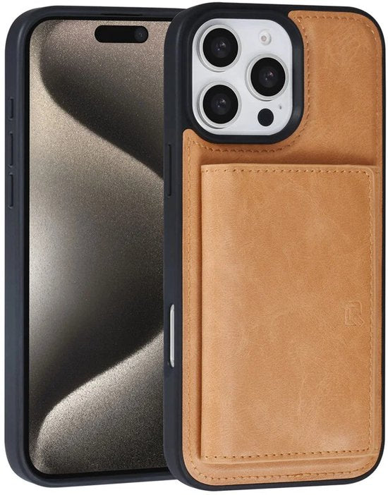 iPhone 16 Pro Max Hoesjes – Backcover – Afneembare Pasjeshouder – Lichtbruin-Ilumina Benelux