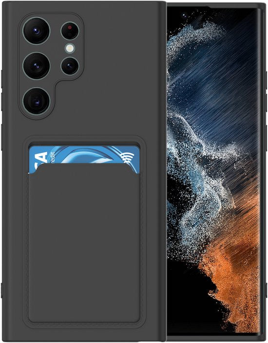 Samsung Galaxy S22 Ultra Hoesjes – Siliconen Backcover – Pasjeshouder – TPU – Zwart-Ilumina Benelux