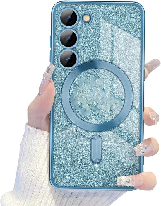 Samsung Galaxy S23 Hoesjes – Glitter Sequin Backcover – MagSafe Compatibel – Zachte TPU Case – Blauw-Ilumina Benelux
