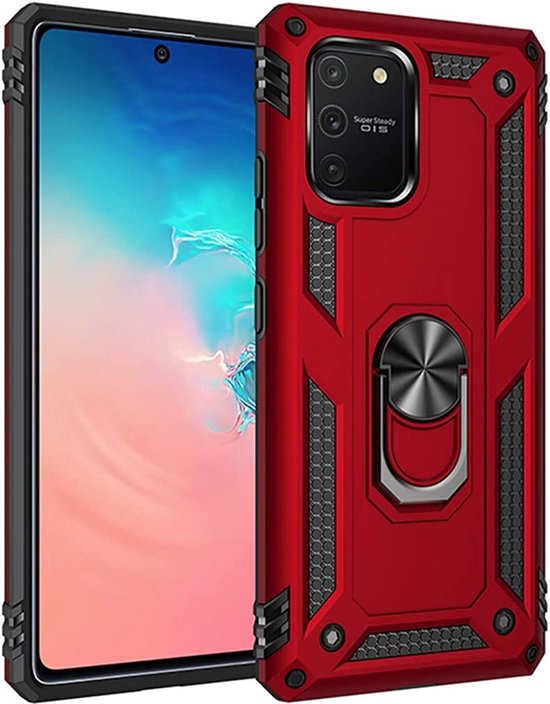 Samsung Galaxy S10 Lite Hoesjes – Ring Armor Backcover – 360° Draaibare Standaard – Magneet – Rood-Ilumina Benelux