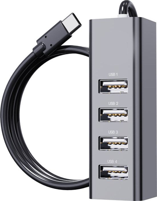 USB-C naar USB-A Hub Adapter – 4 Poorts USB 2.0 – Compacte Splitter – Plug & Play – Zwart-Ilumina Benelux