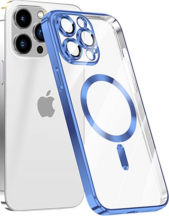 iPhone 15 Plus Hoesjes – Magnetische Clear Siliconen Backcover – Camera Lens Protector – MagSafe – Blauw-Ilumina Benelux