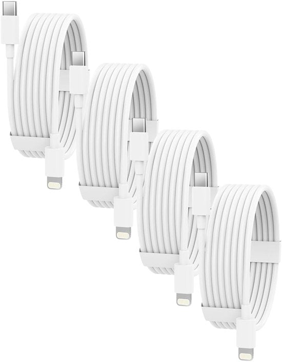 USB-C naar Lightning Oplaadkabel – Geschikt voor iPhone/iPad – Snelladen – 2 Meter – 4-Pack – Wit-USB-Kabels-Ilumina Benelux