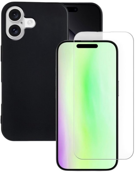 iPhone 17 Hoesjes – Siliconen Backcover – Soft Touch – Inclusief Screenprotector Gehard Glas – Zwart-Ilumina Benelux