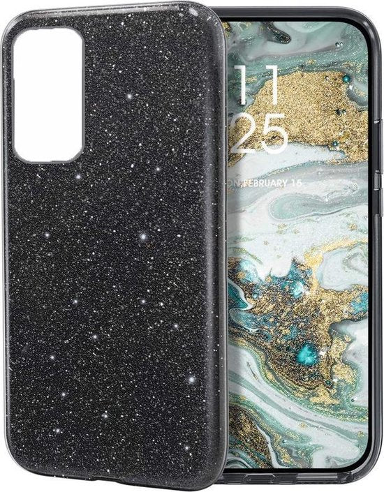 Huawei P40 Lite Hoesjes – Siliconen TPU Backcover – Glitters BlingBling – Zwart-Ilumina Benelux