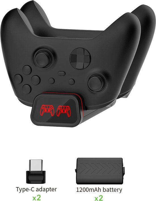 Oplaadstation – Geschikt voor Xbox One/Series X/Series S – Charging Dock – Incl. 2x 1200mAh Li-ion Batterijen – Zwart-Oplaadstation controllers-Ilumina Benelux