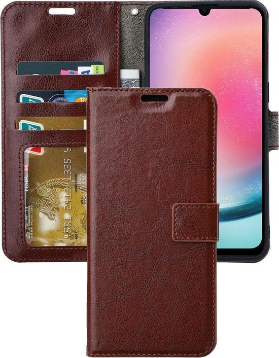 Samsung Galaxy A34 Hoesjes – Portemonnee Hoes – 2 Pack Screenprotector – Pasjeshouder – Bruin-Ilumina Benelux