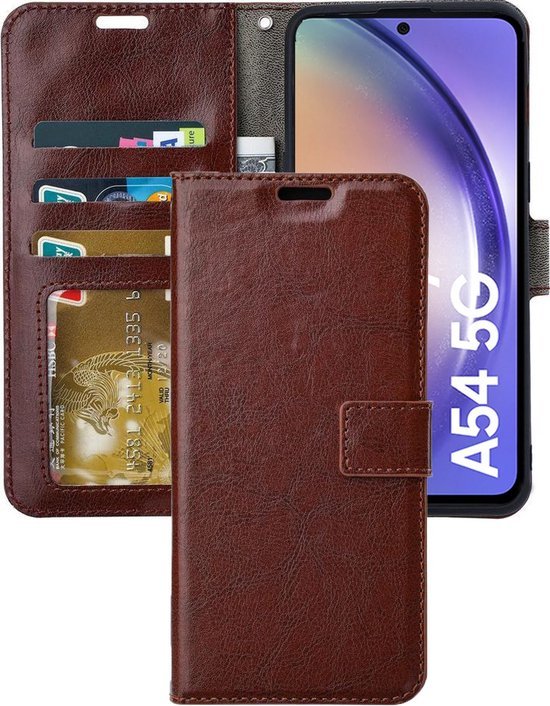 Samsung Galaxy A54 Hoesjes – Portemonnee Book Case – Pasjeshouder – Magneetsluiting – Bruin-Ilumina Benelux