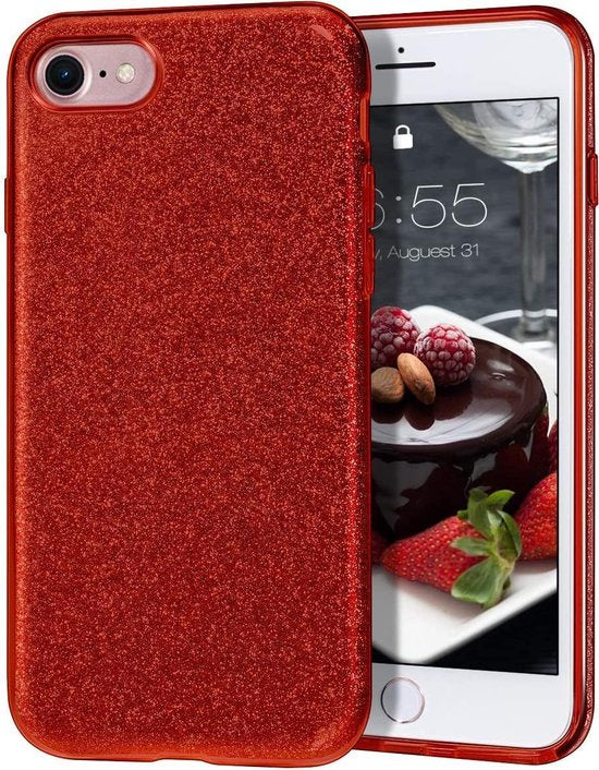 iPhone 8 Plus / 7 Plus Hoesjes – Siliconen TPU Backcover – Glitters BlingBling – Rood – BlingBling Cover-Ilumina Benelux