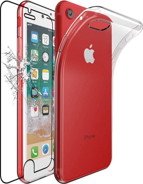 iPhone 7 Plus/8 Plus Hoesjes – Soft TPU Siliconen Backcover – 2x Gehard Glas Screenprotector – Transparant-Ilumina Benelux