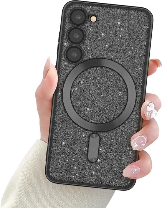 Glitter Sequin Hoesje Compatibel met Magsafe Geschikt voor: Samsung Galaxy S23 - Zachte TPU Case - Zwart