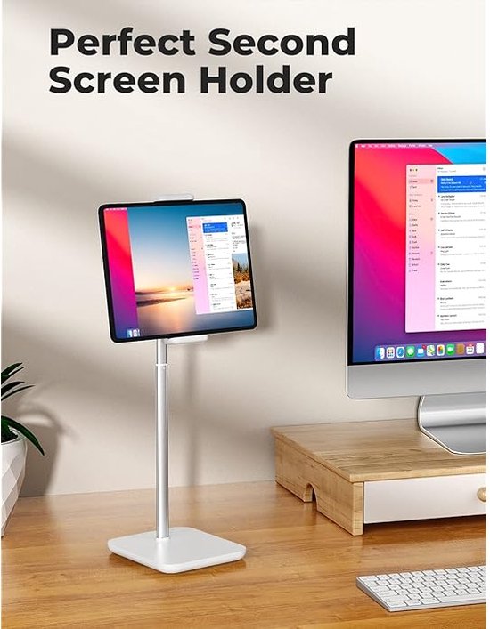 Tablethouder bureau – Verstelbare standaard – 360° draaibaar – 4,7-12,9 inch – Wit