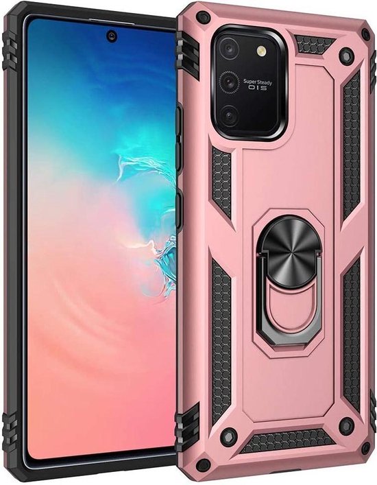 Samsung Galaxy S10 Lite Hoesjes – Anti-Shock Hybride Ring Armor Backcover – Schokbestendig – Roségoud-Ilumina Benelux