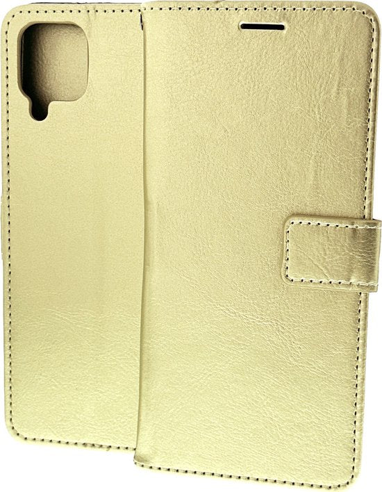 Samsung Galaxy A12 Hoesjes – Portemonnee Hoes – Pasjeshouder – 2x Gehard Glas Screenprotector – Goud-Ilumina Benelux
