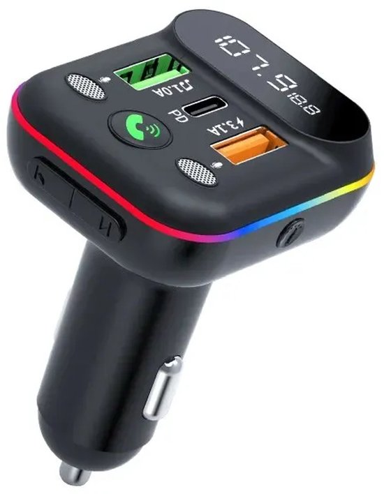 FM Transmitter auto – Bluetooth 5.0 – QC3.0 & USB-C PD snellader – 3-poorts autolader – Handsfree bellen – LED licht-Ilumina Benelux
