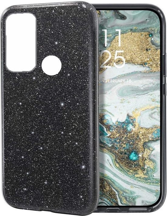 Samsung Galaxy A21S Hoesjes – Siliconen TPU Backcover – Glitter BlingBling – Schokbestendig – Zwart-Ilumina Benelux