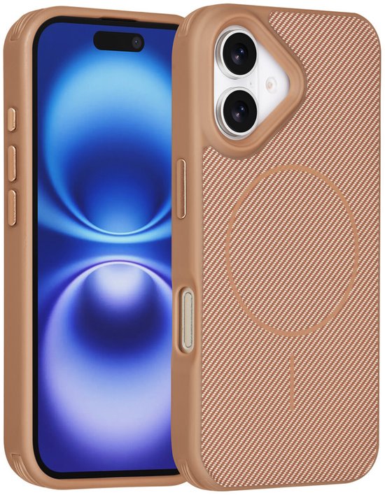 iPhone 16 Hoesjes – Carbon Fiber Backcover – Schokbestendig – Bruin-Ilumina Benelux