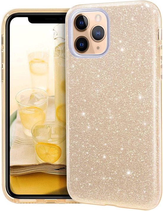 iPhone 12 Hoesjes – Glitters TPU Siliconen Backcover – BlingBling Cover – Goud-Ilumina Benelux