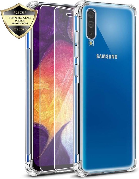 Samsung Galaxy A50 Hoesjes – Anti-shock Hybride Backcover – Inclusief 2x Gehard Glas Screenprotector – Transparant-Ilumina Benelux