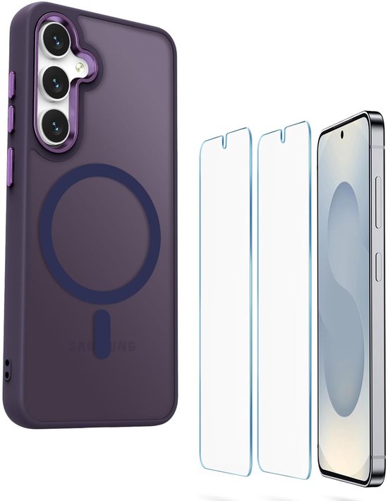 Samsung Galaxy S25 Ultra Hoesjes – Matte Magnetische Backcover – MagSafe Compatibel – 2x Screenprotector – Paars-Ilumina Benelux