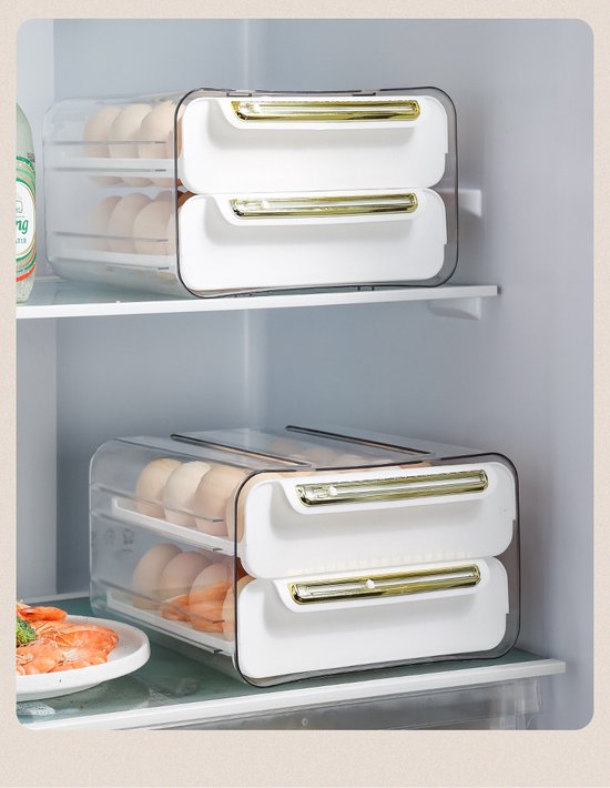 Eierhouder koelkast – Duo-laags eiertray 32 eieren (16+16) – Transparant – Stapelbaar – Velox Goods VL-526-Eierdop-Ilumina Benelux