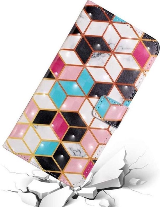 Samsung Galaxy A21 Hoesjes – Bookcase – Print Check – Magneetsluiting – Zwart/Wit-Ilumina Benelux