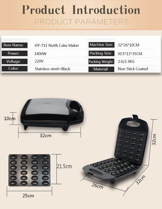 Poffertjesmaker – Elektrische Cake Pop Maker – 24 Stuks per Bakbeurt – Antiaanbaklaag – 1400W – Dubbelzijdige Verwarming-Pan-Ilumina Benelux