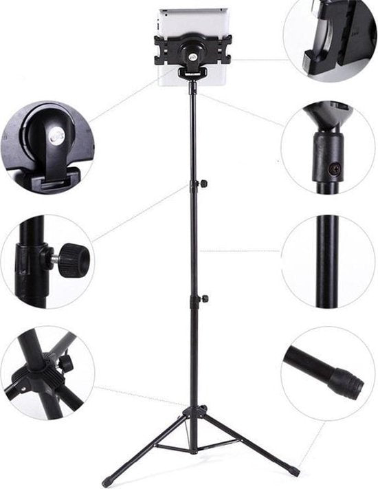 Tablethouder vloer – Multi-richting verstelbaar statief – 360° draaibaar – Geschikt voor 7-10 inch iPad/Samsung/Lenovo – Zwart-Tablethouder-Ilumina Benelux