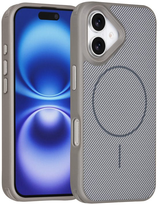 iPhone 16 Plus Hoesjes – Carbon Fiber Backcover – Schokbestendig – Grijs-Ilumina Benelux