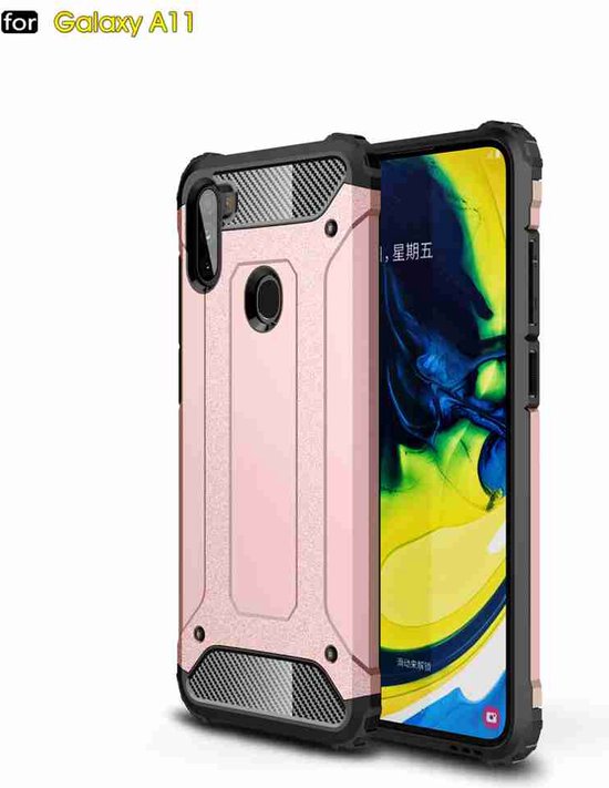 Samsung Galaxy A11 Hoesjes – Armor Hybrid Backcover – Schokbestendig – Roségoud-Ilumina Benelux