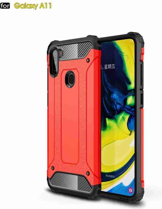 Samsung Galaxy A11 Hoesjes – Armor Hybrid Backcover – Schokbestendig – Rood-Ilumina Benelux