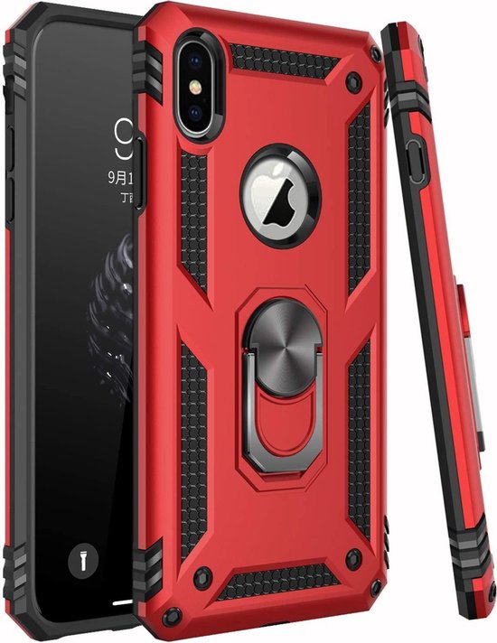 iPhone X / XS Hoesjes – Anti-Shock Hybride Ring Armor Backcover – Schokbestendig – Rood-Ilumina Benelux