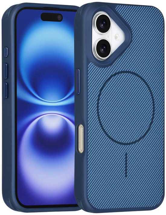 iPhone 16 Plus Hoesjes – Carbon Fiber Backcover – Schokbestendig – Blauw-Ilumina Benelux