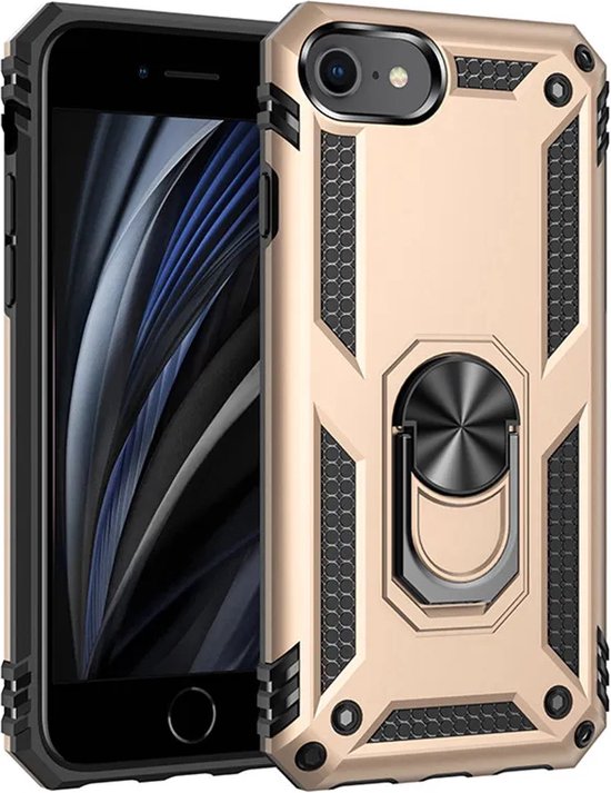 iPhone 7 / 8 Hoesjes – Anti-Shock Hybride Backcover – Ringhouder – Armor Design – Goud-Ilumina Benelux