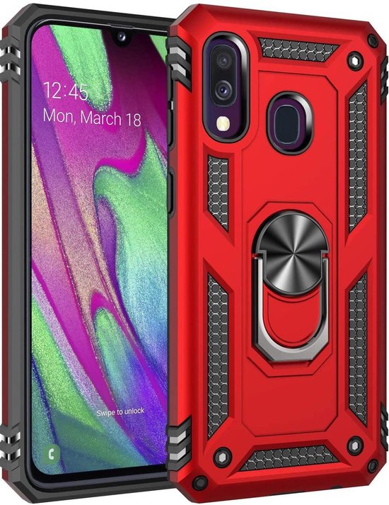 Samsung Galaxy A40 Hoesjes – Anti-Shock Hybride Ring Armor Backcover – Schokbestendig – Rood-Ilumina Benelux
