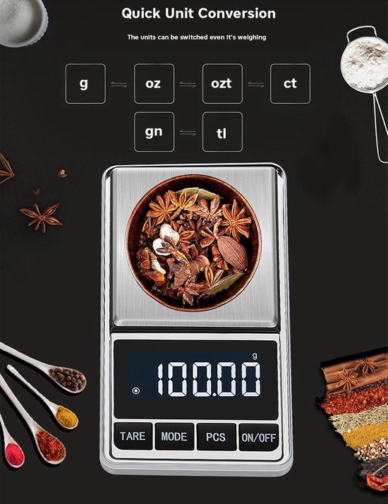 Digitale zakweegschaal 0,01–200g – Hoge precisie – Tarra functie – LCD display – Compact & draagbaar-Ilumina Benelux
