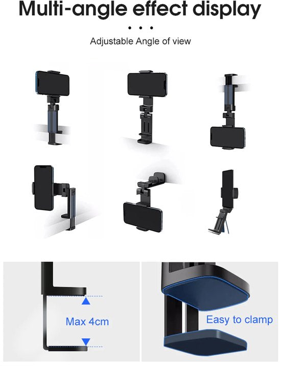 Telefoonhouder vliegtuig & trein – Tafel klemhouder – 360° draaibaar – Universeel – Zwart-Ilumina Benelux