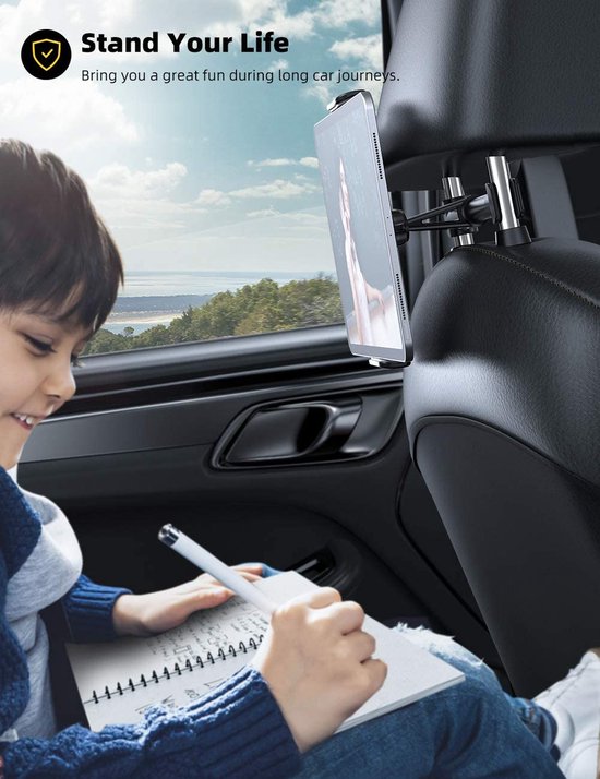 Telefoonhouder auto – Hoofdsteunhouder – Geschikt voor smartphone & tablet 4,7-10,5 inch – 360° draaibaar – Zwart