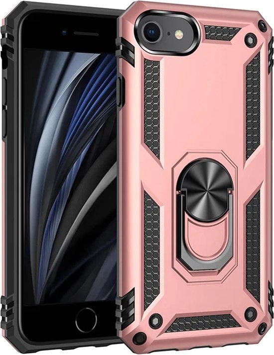 iPhone 7/8 Hoesjes – Anti-Shock Hybride Backcover – Ringhouder – Armor Design – Roségoud-Ilumina Benelux