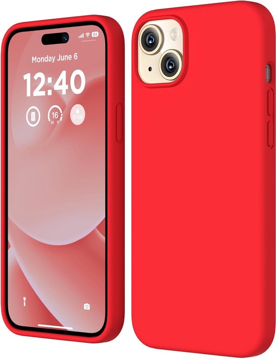 iPhone 15 Plus Hoesjes – Liquid Siliconen Backcover + Screenprotector – Schokbestendig – Rood-Ilumina Benelux