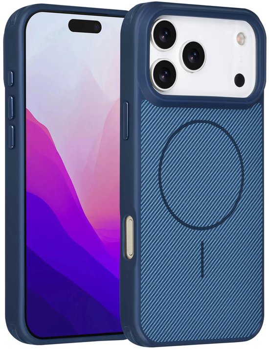 iPhone 17 Pro Max Hoesjes – Carbon Fiber Backcover – Schokbestendig – Blauw-Ilumina Benelux