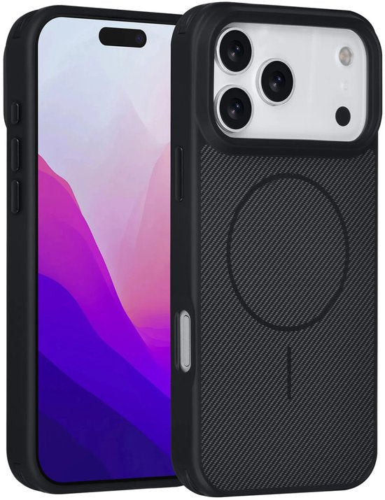 iPhone 17 Pro Max Hoesjes – Carbon Fiber Backcover – Schokbestendig – Zwart