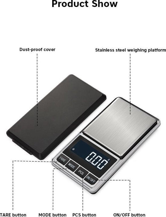 Digitale zakweegschaal 0,01–200g – Hoge precisie – Tarra functie – LCD display – Compact & draagbaar-Ilumina Benelux